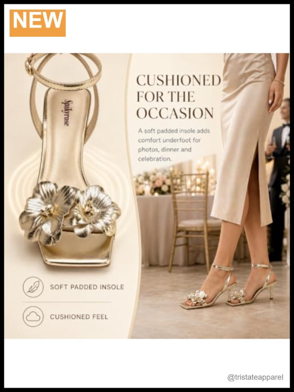Floral Square Open Toe Kitten Heel Sandals with Ankle Strap for Wedding - Picture 6 of 6